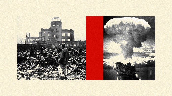 A photo of the nuclear bomb and the aftermath in Hiroshima