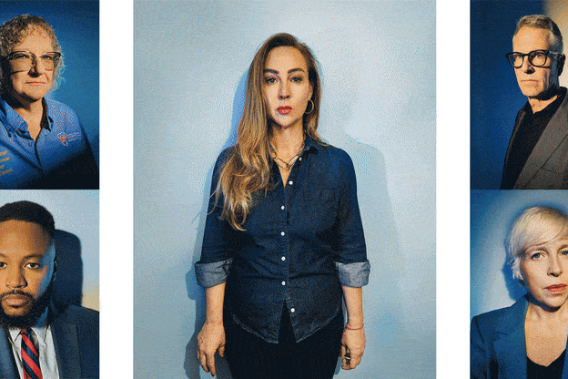 GIF transitioning through color portraits of many of the former public servants profiled.