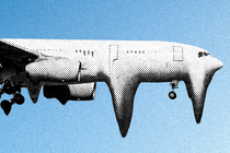 Illustration of an airplane that appears to be melting in the sky