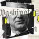 Photo collage of the Washington Post logo cut in half, covering the face of Jeff Bezos