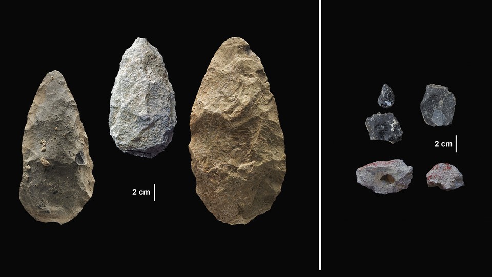 Acheulean tools on the left, Middle Stone Age tools on the right