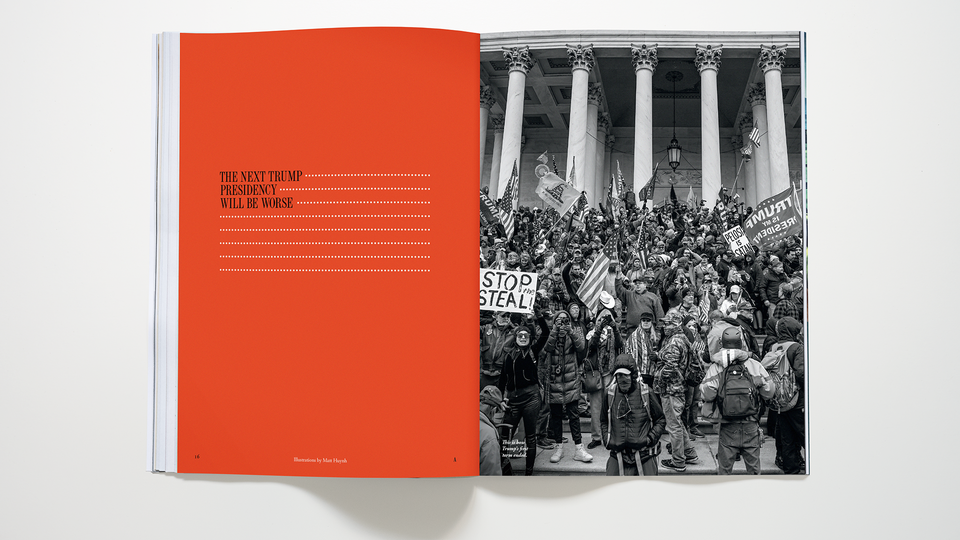 Photo-realistic illustration of a magazine spread.