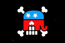 The GOP elephant logo as the skull in an illustration of a skull and crossbones