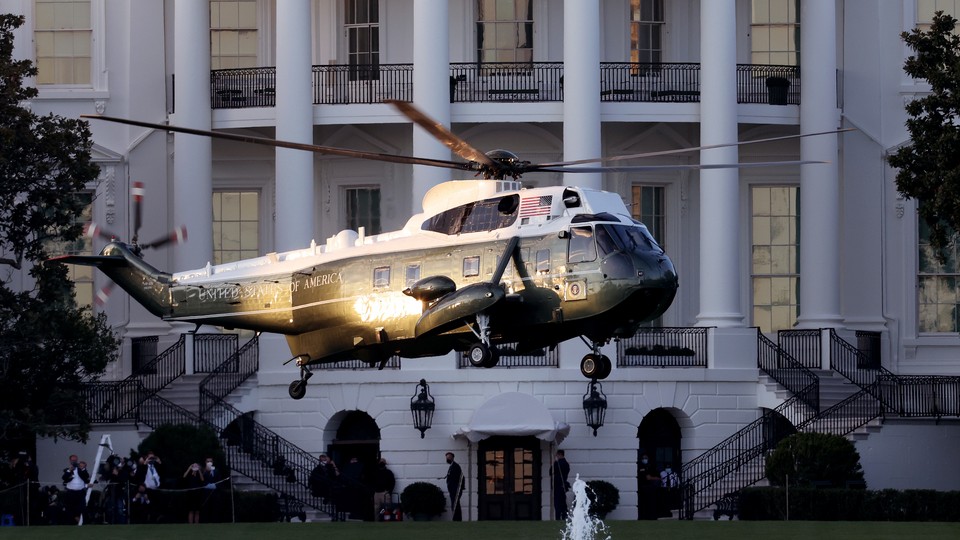 Marine One in flight outside the White House