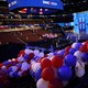 Red, white, and blue balloons fill the stadium for the DNC.