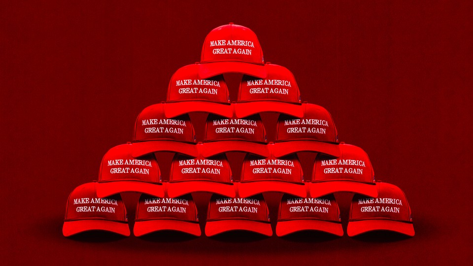 A pyramid of MAGA hats