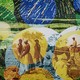 Illustration showing Harriet Tubman working the land and colorful bubbles
