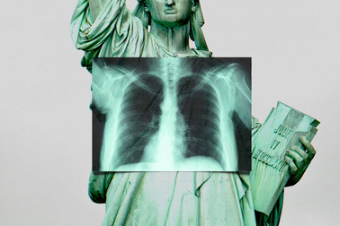 An image of the Statue of Liberty with an X-ray over her chest