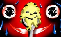 Illustration of a face staring at a spoonful of cookie dough