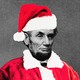 Illustration of Abraham Lincoln wearing a Santa suit