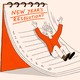 Illustration of a person sliding down a giant pad of paper with New Year's resolutions listed on it