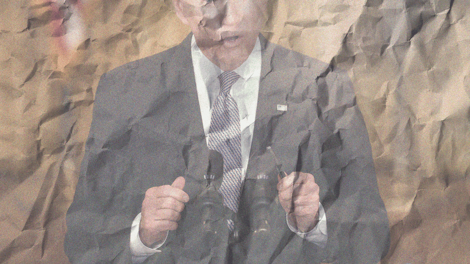 A photo illustration of Joe Biden on a crumpled brown-paper bag
