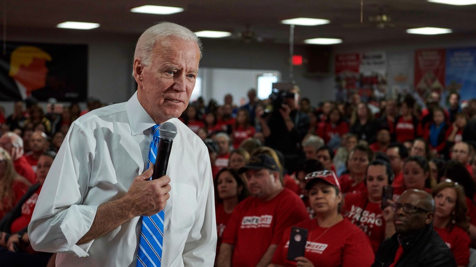 Joe Biden addressing workers in a union hall