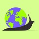 An illustration of a snail whose shell is the Earth