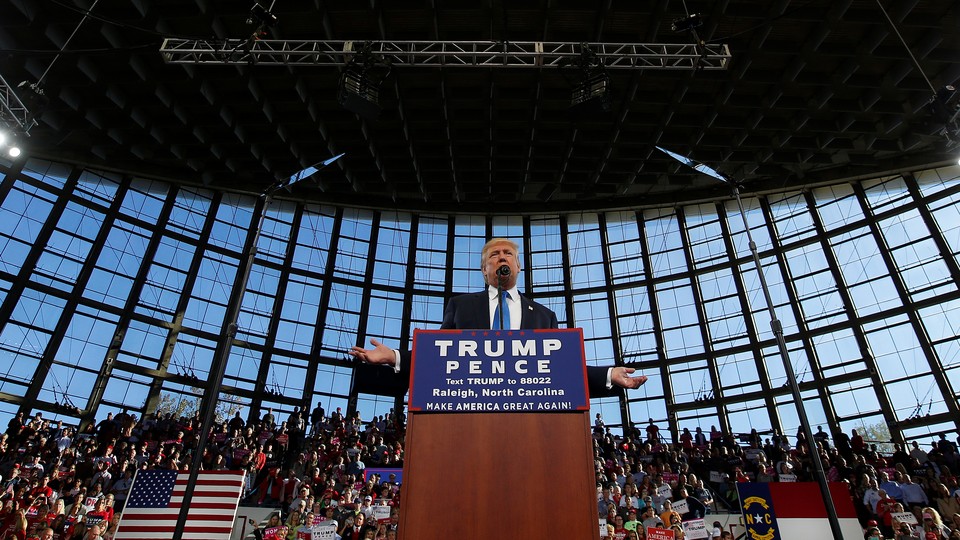 Donald Trump speaks at a rally in Raleigh, North Carolina, the day before the election.