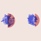 Three abstract shapes. The first is a transparent burnt-orange circle over brushstrokes that seem to resemble the coronavirus. The second is half-circle over brushstrokes. And the third is one-third of a circle over brushstrokes.