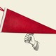 Illustration of a red college pennant with a hand holding it