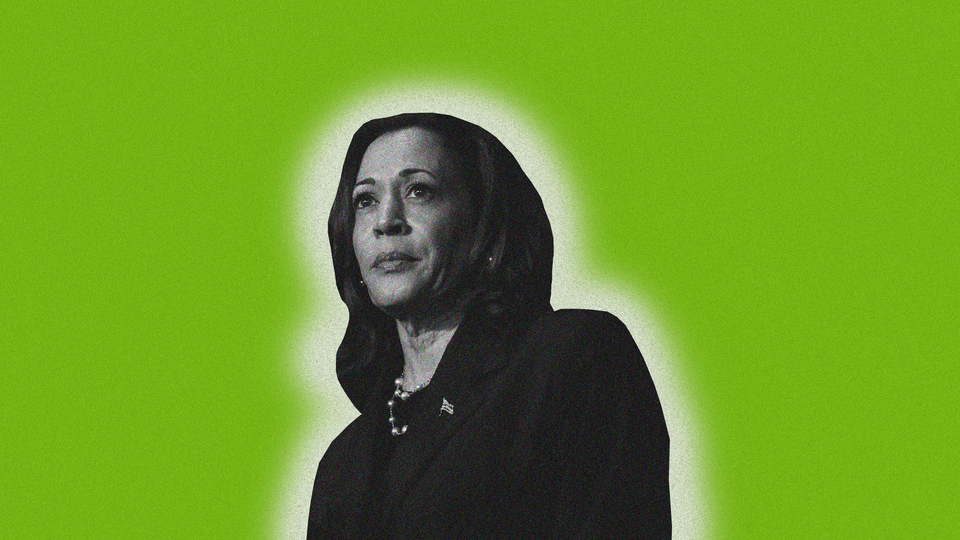 Kamala Harris against a "brat"-green background
