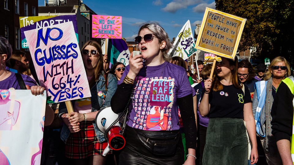 Abortion-rights activists march in Dublin.