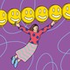 A woman swinging along a line of smiley-face rings