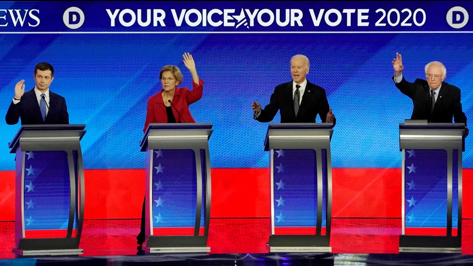 Pete Buttigieg, Elizabeth Warren, Joe Biden, and Bernie Sanders