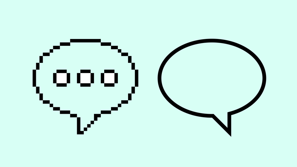 two chat bubbles face each other, one that's more digital and one that's smoother