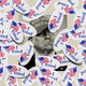 A photo-illustration of Donald Trump's portrait covered in "I Voted" stickers.