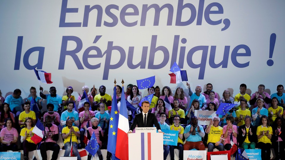 Emmanuel Macron at a rally on May 1, 2017