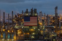 Oil plant with a U.S. flag