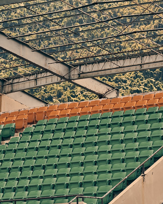 The damaged baseball stadium in Yabucoa