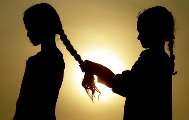 silhouettes of a girl braiding another girl's hair