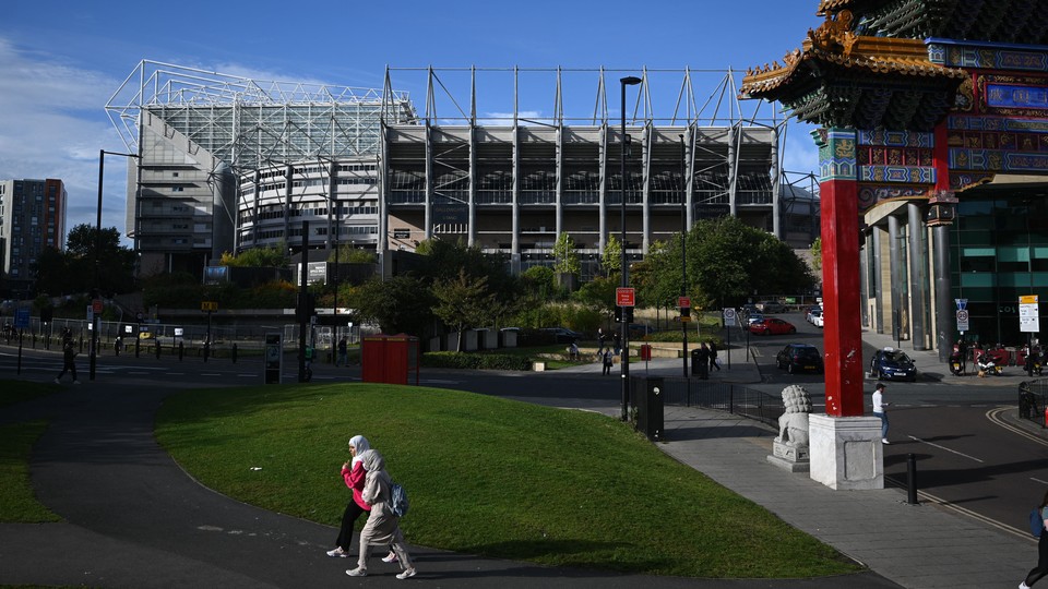 Newcastle United's football stadium stands out in the city.