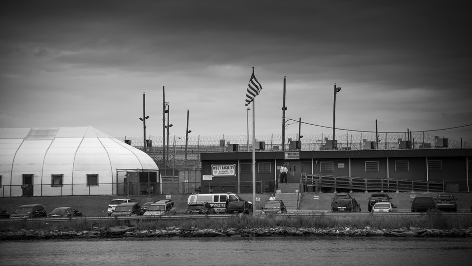a photograph of a building on Rikers Island