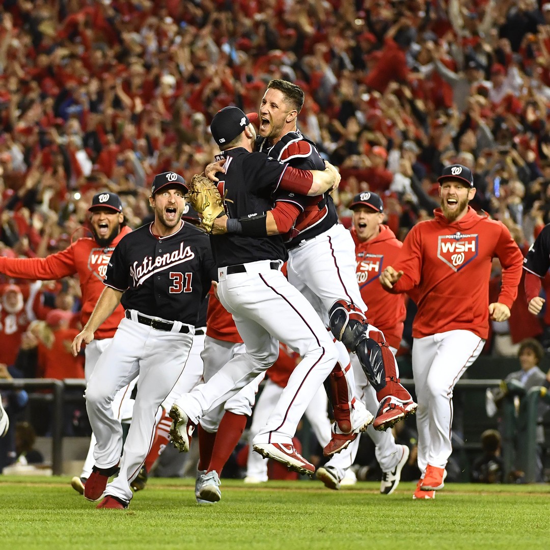 Nationals appear to break World Series trophy while partying after