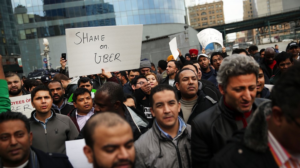 Uber drivers protesting in New York in 2016