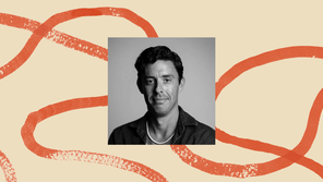 A black-and-white photo of Tim Miller, bordered by an illustration