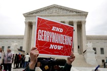 Demonstrators protest gerrymandering in front of the Supreme Court