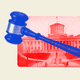 An illustration of a gavel and the U.S. Capitol.