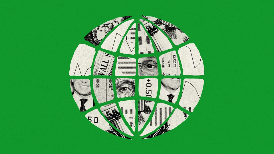 Illustration of a worldwide-web icon made up of money