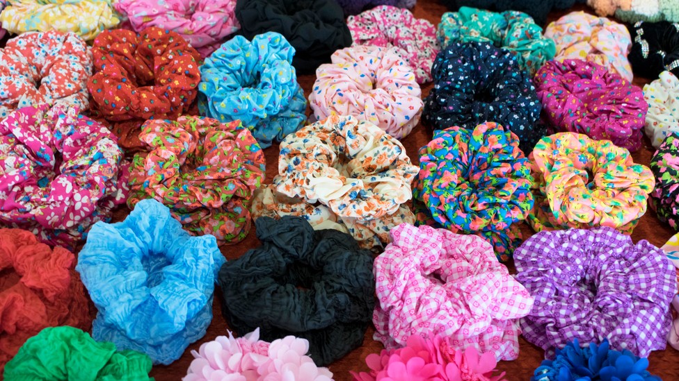 A pile of colorful scrunchies