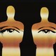 An illustration of two Oscar awards with a pair of eyes superimposed on top