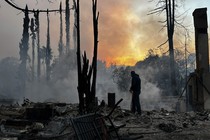 A photo of a smoldering L.A. neighborhood