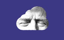 A cloud-shaped image of Trump with his eyes closed