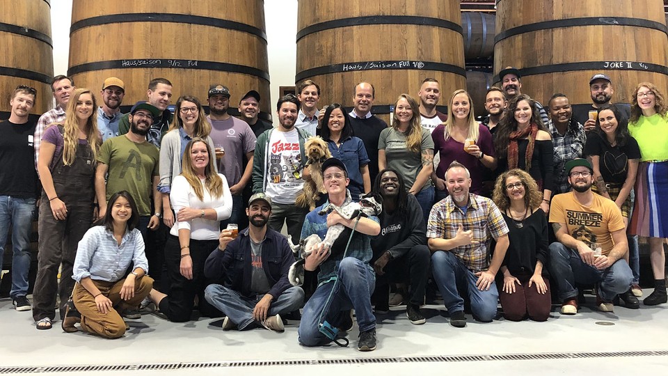 Staff of the Almanac Beer Company, in Alameda, California—which, despite pandemic restrictions, is improbably having its best sales ever.