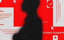 A stylized image of a silhouette in front of a bunch of "account suspended" notices