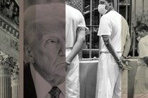 A photomontage of Donald Trump and Venezuelan deportees