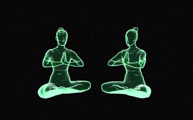 two green meditating silhouettes sat next to each other