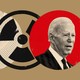 An illustration featuring an image of Joe Biden and a nuclear symbol