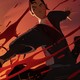 Mizu with a katana surrounded by blood spatter