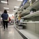 Empty shelves for disinfectant wipes in New York